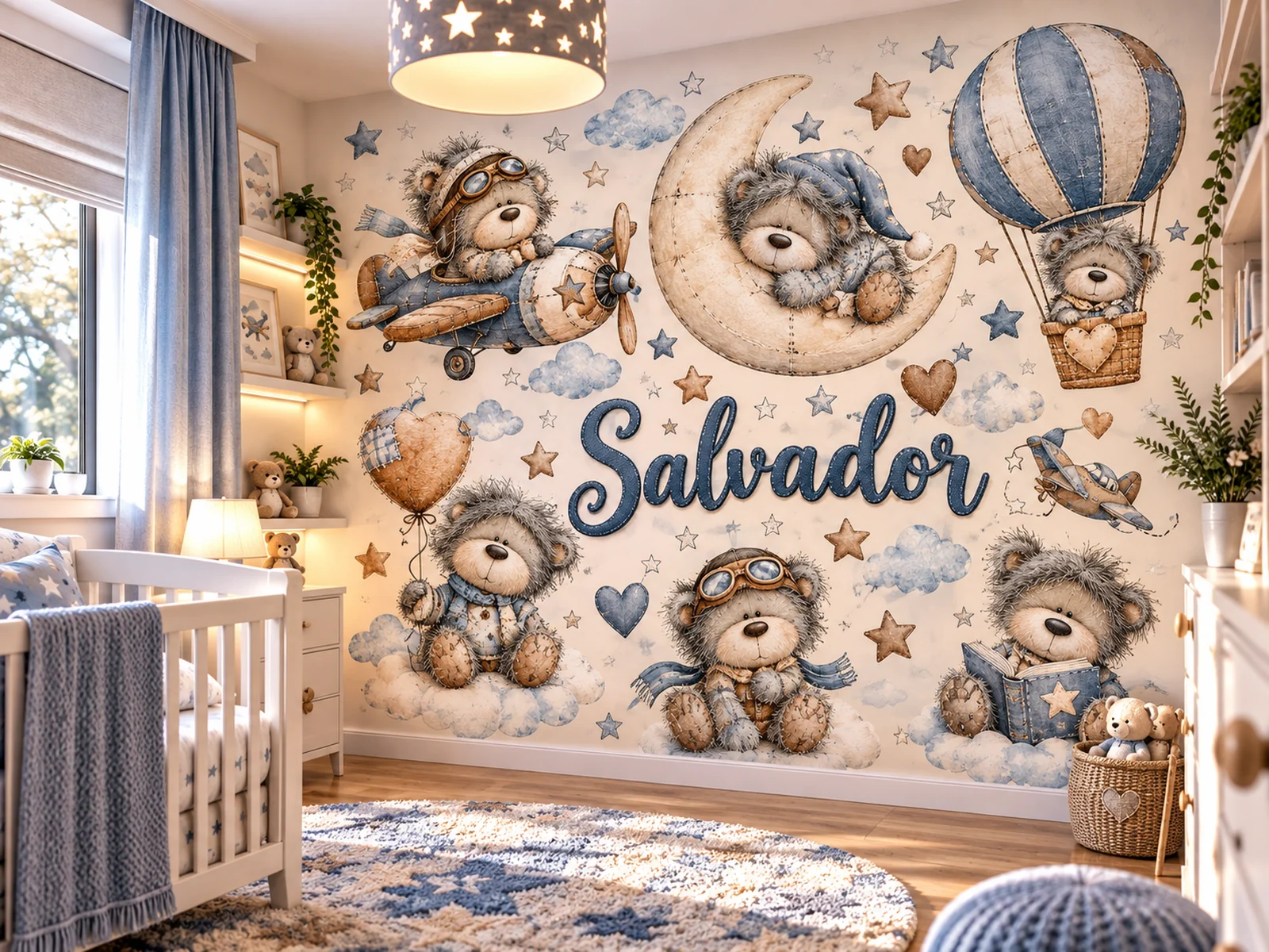 Habitación con erizos en globos y nombre personalizado